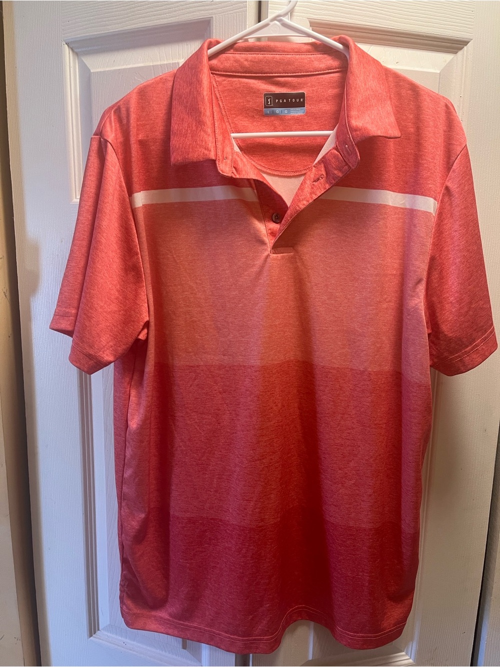 PGA Tour Coral Gradient Polo with White Chest Stripe